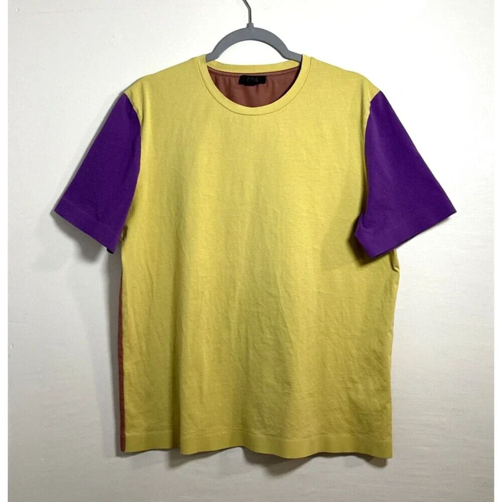 COS Men’s Colorblock Short Sleeve T-shirt Size Large 100% Cotton Yellow Orange